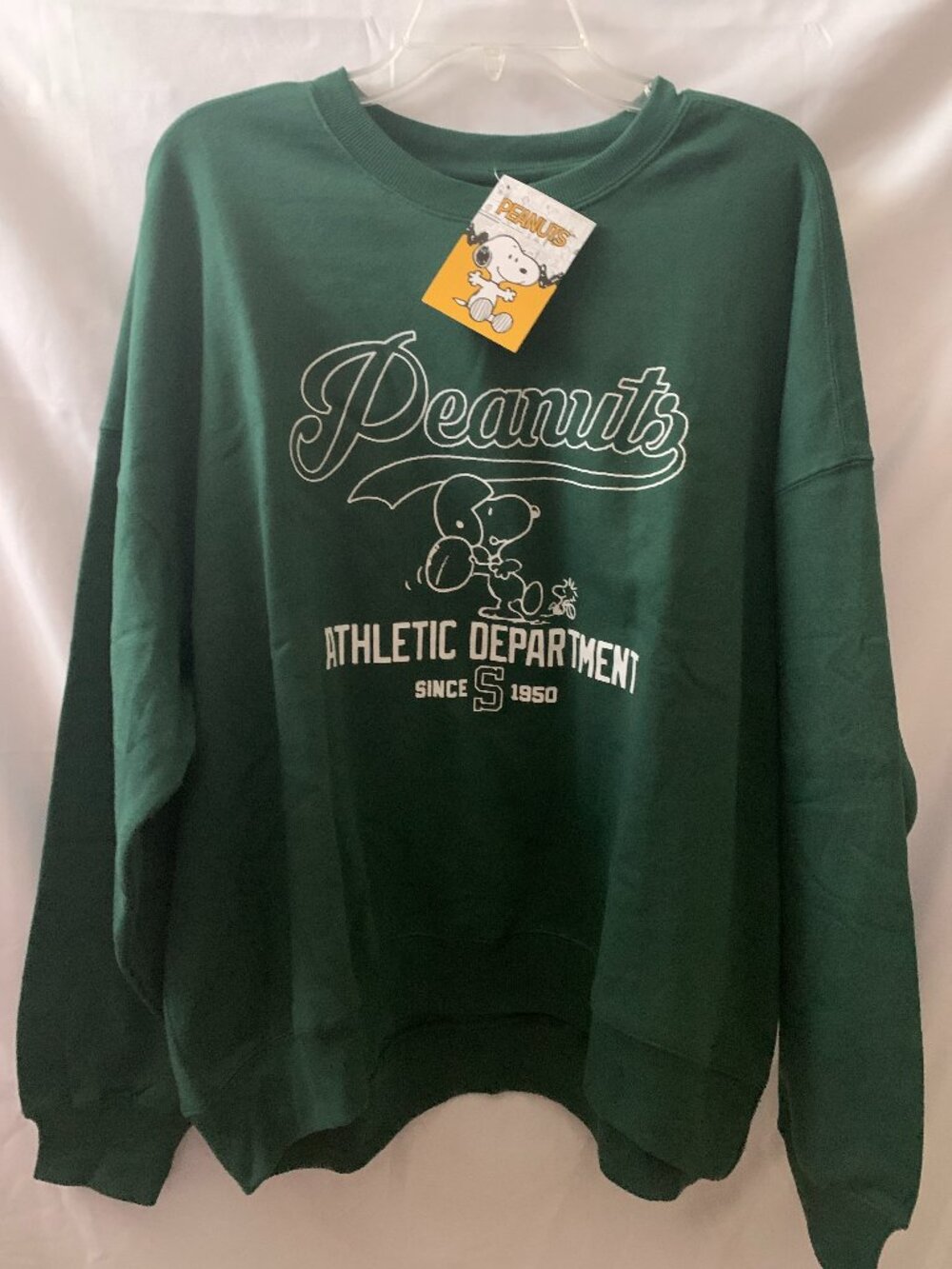 PEANUTS Snoopy Football Athletic Dept Crew Neck Sweater in Hunter Green Sz LARGE